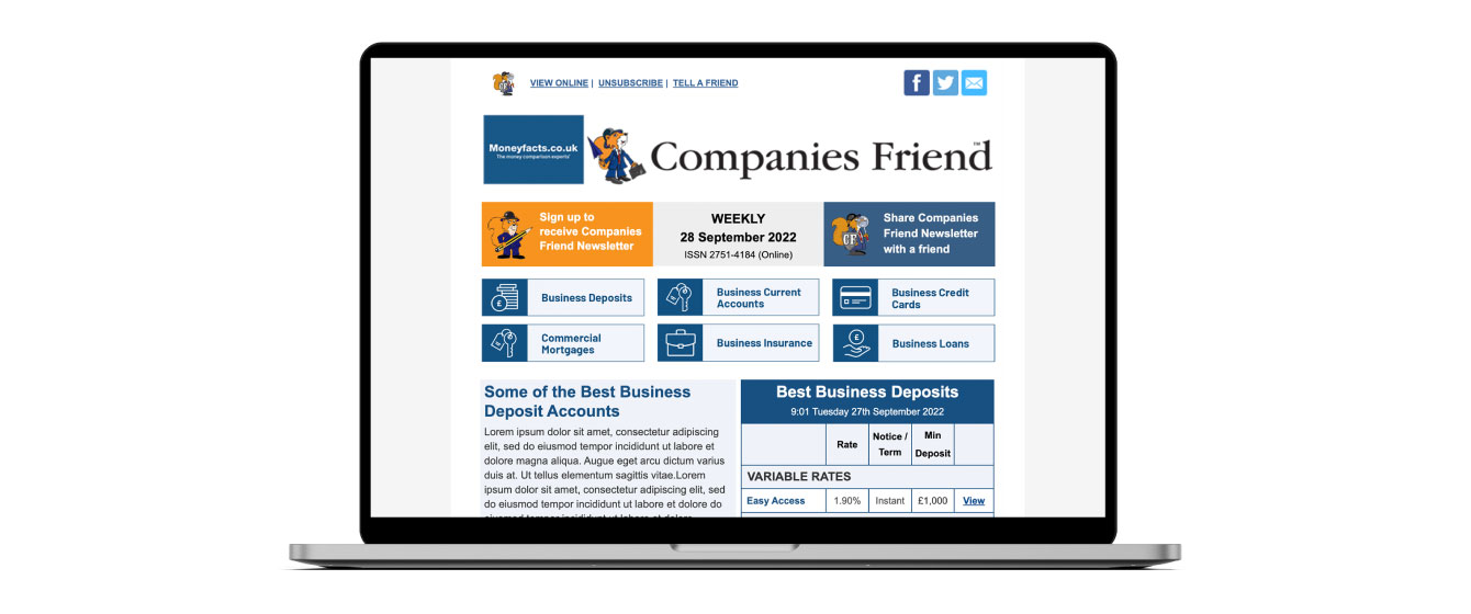 Companies Friend Newsletter Displayed on a laptop screen